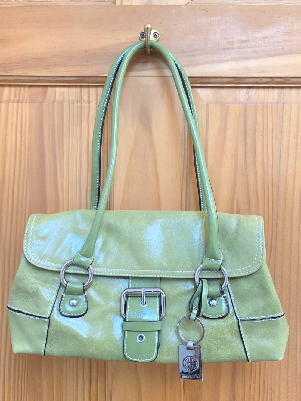 Giani Bernini Lime Green Leather Shoulder Bag with Charm